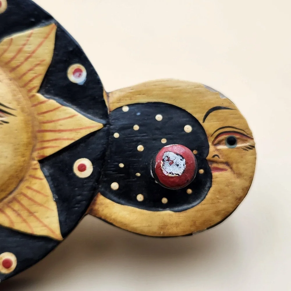 Vintage Celestial Moon Stars Sun Wooden Painted Key Coat Hook Wall Hanger Decor